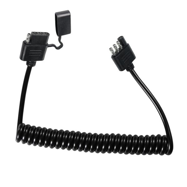 4-Pin Coiled Trailer Light Extension Cable Weatherproof 1.2M Black