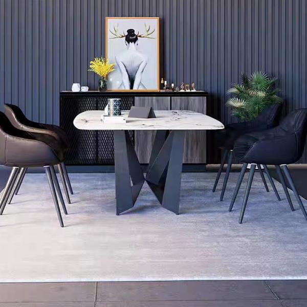 Origami Type Marble Top Stainless Steel Dining Table Stain Resistant Rectangular