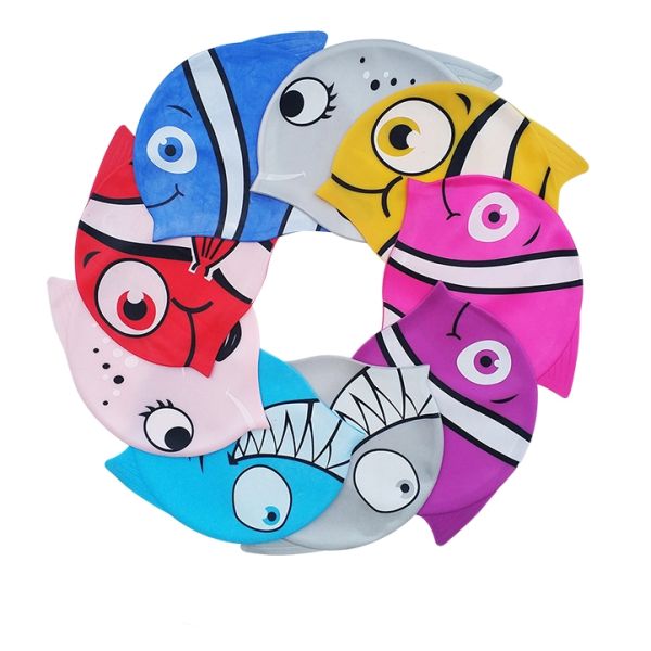 Reversible Children's Swimming Caps Eco Friendly Customizable Fish Swimming Hat