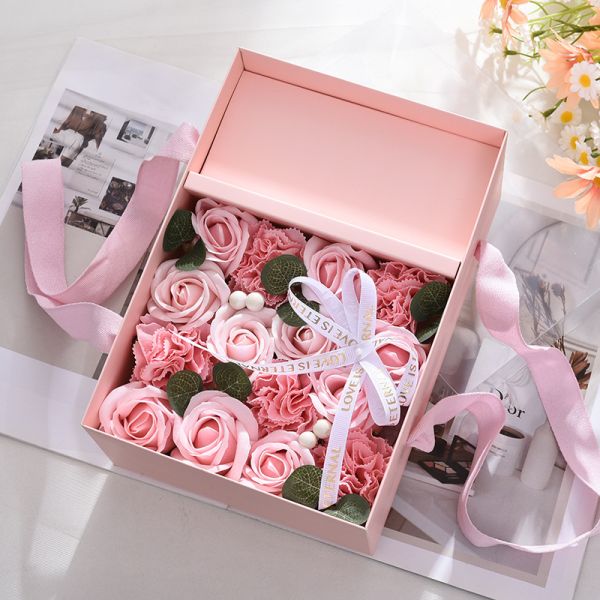 Caja de regalo de flores portátil de lujo personalizada rígida con cinta