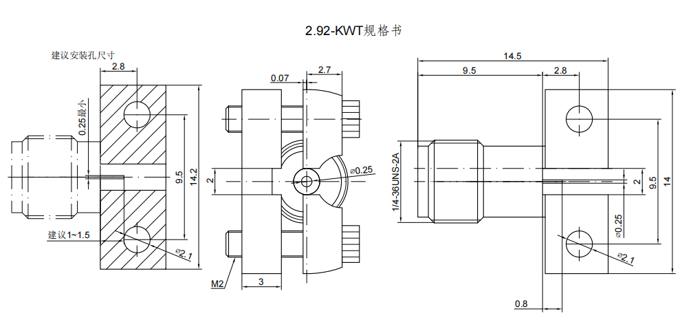 Gold-plated Brass 2.92mm Female PCB RF Connector with PEI Insulator for DC-40GHz Applications