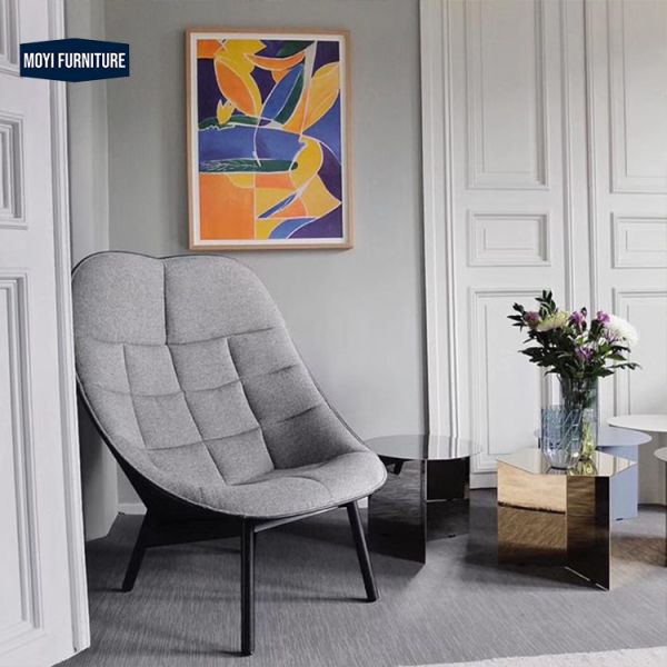 Accent Style Living Room Chair Creative Designer Fabric Single Back Fiberglass Fan Shaped Contemporary Seating Chair