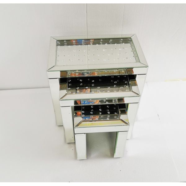 Sparkly Set of 3 Mirrored Floating crystal Nesting Table 3 pieces