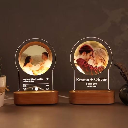wooden  Night Light stand with Your Photo Romantic Gift for Couples  Gift for Her Anniversary Gift for Him  Engagement Wedding