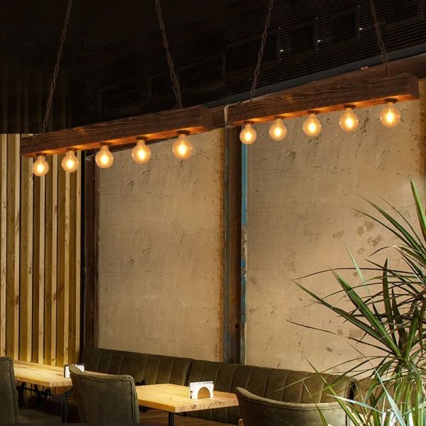 Creative Industrial Style Restaurant Living Room Pendant Light Vintage Solid Wood Chandelier (WH-VP-322)