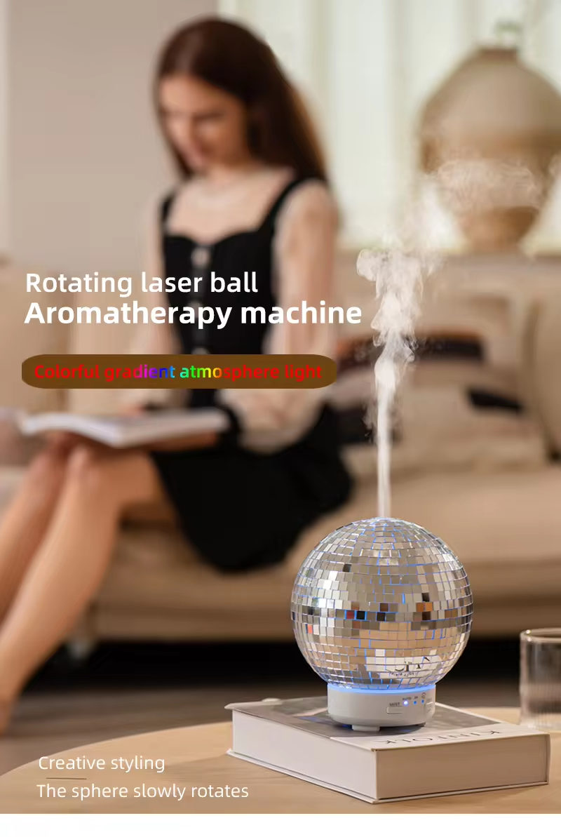 Factory Supply 100ml Rotation Disco Ball Essential Oil Diffuser Mirror Ball 3D Glass Humidifier Ultrasonic Aroma Diffusers