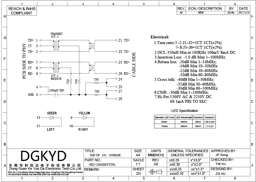 Разъем-розетка RJ45 с трансформатором 10/100base-TX изоляции для маршрутизатора Wifi