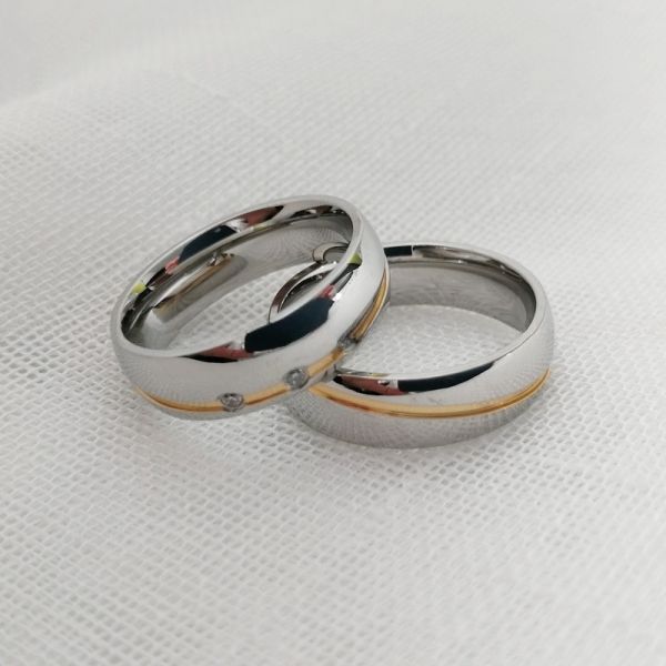 Couples Cubic Zirconia Stainless Steel Rings 6mm Silver Gold Knurling Diamond Patterns