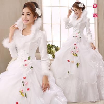 Autumn and winter 2015 wedding long-sleeved thick white newest princess cotton dress