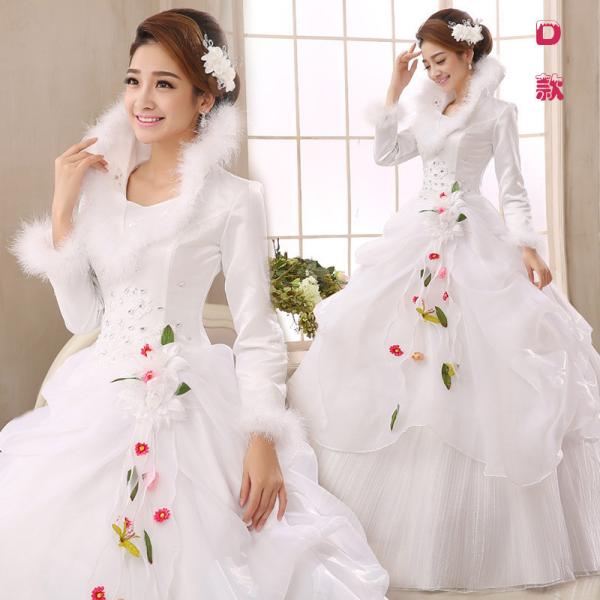 Autumn and winter 2015 wedding long-sleeved thick white newest princess cotton dress