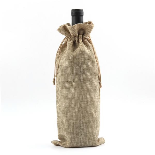Cotton Pure Color Blank Drawstring Portable Wine Bottle Sleeve