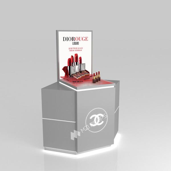 Store Showcase Grey Wooden Corner Cabinet With Light Box For Branded Store Counter And  Fashion-Forward Display Counter