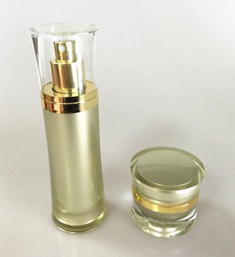 Conjuntos de frascos PMMA de embalagens de cosméticos de luxo dourados 100 ml vazios para cuidados com a pele