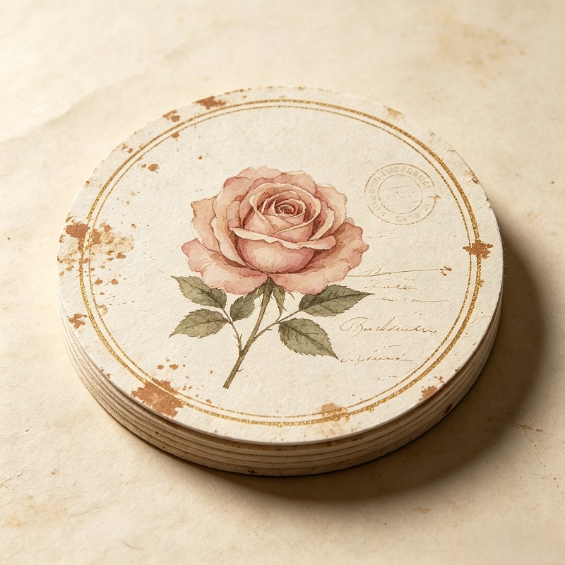 Vintage Ephemera Style Botanical Paper Coasters For Table Decor And Drinkware