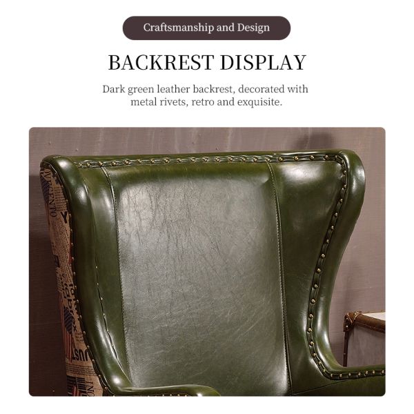 Nidea #8881 Traditional Design Handmade Genuine Leather Upholstered High Back Wing Chair with Wooden Frame for Bedroom Coffee Shop Hotel