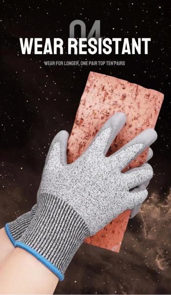 EN388 4131X Luvas em PU HPPE Concha em PU revestida Luva resistente a cortes Nível 5 Segurança no trabalho Proteção de mão de trabalho Luvas