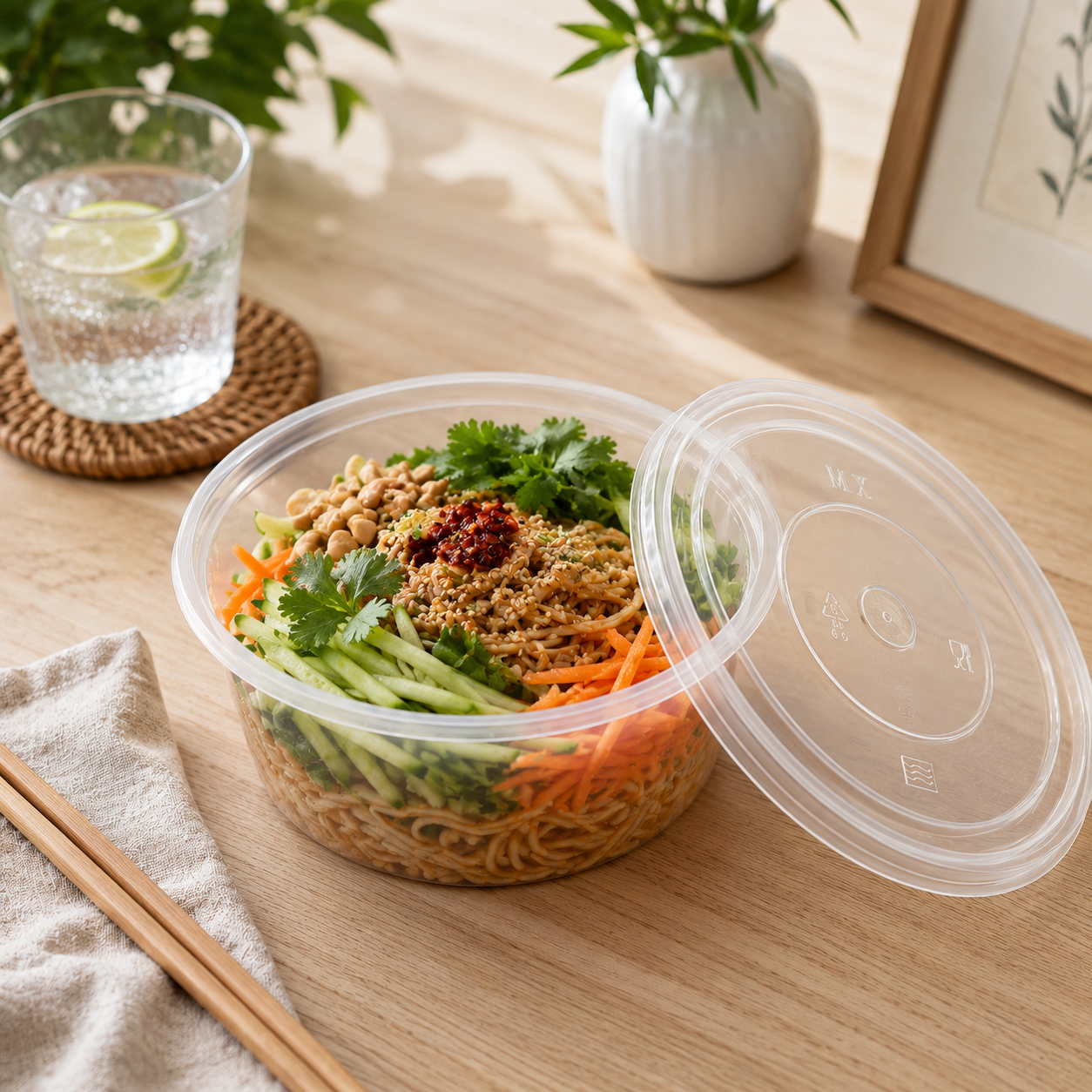 Lids Wide Round PP Disposable Soup Containers 1250ml For Salads Pasta Large Takeaway Meals
