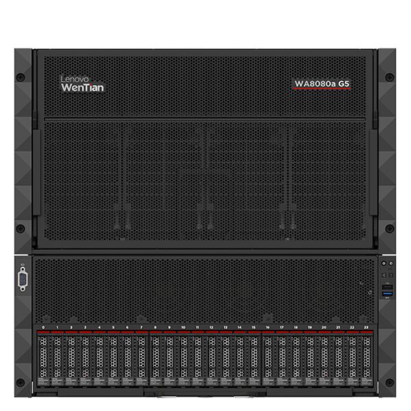 Lenovo WenTian WA8080a AI Rack Server with Intel Xeon 6 SP, 32 DDR5 6400MHz RDIMMs, and 11 PCIe 5.0 x16 Slots