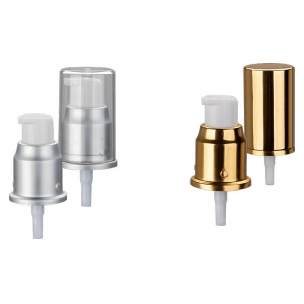 Cabeza de la bomba de aluminio-plástico compuesto certificación REACH 20/410 OEM Loción de aluminio Cabeza de la bomba de la falda de la falda productos de cuidado de la piel de alta gama