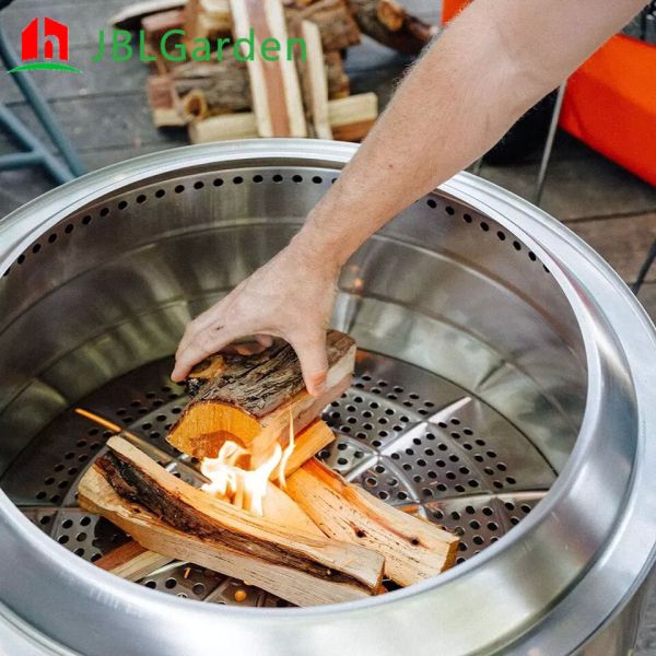Outdoor 15Inch Wood Burning Stainless Steel Fire Pits Solo Stove Round Silvery White