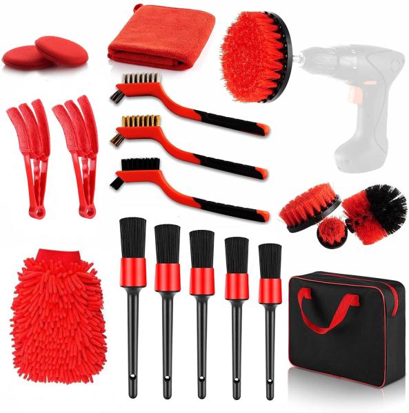 19pcs Car Detailing Brush Set With Carry Bag All Purpose Clean For Cleaning Interior