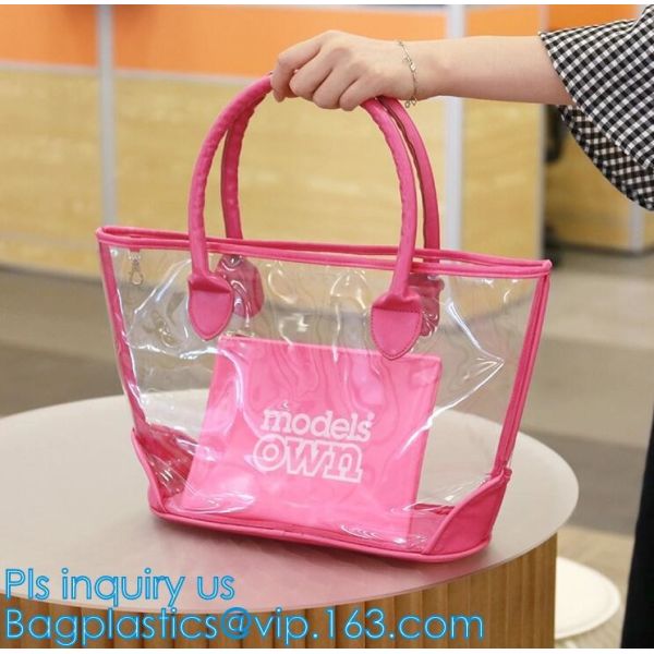 PVC tote shoulder bag for work and school, handle bag with long shoulder strap waterproof clear pvc tote bag, PVC Women