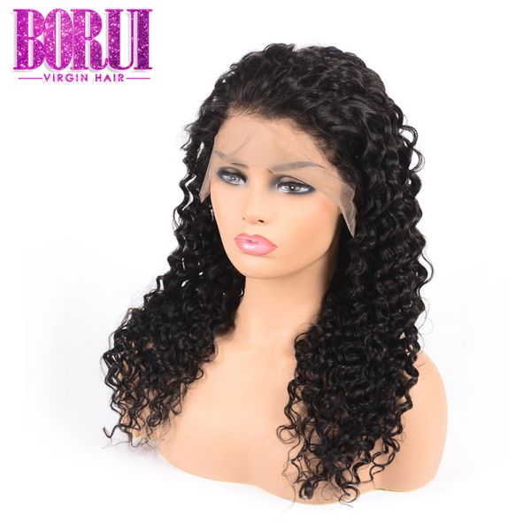 Deep Curly 360 Lace Frontal Wig Peruvian Human Hair 10A Grade No Shedding