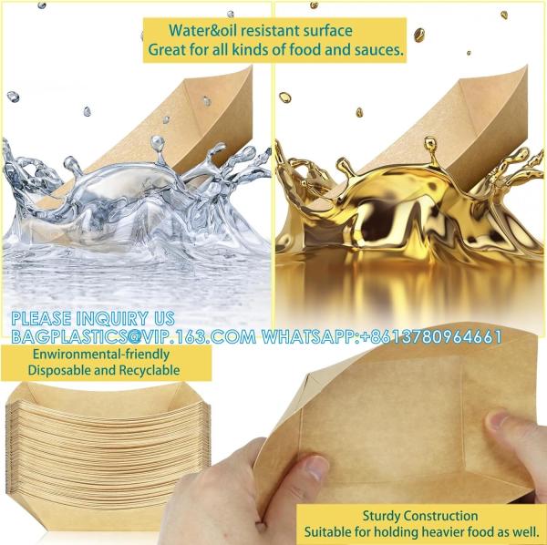 Kraft Paper Recyclable Eco-Friendly Food Serving Boats Take Out Food Trays Party Supplies For Tacos, Nachos