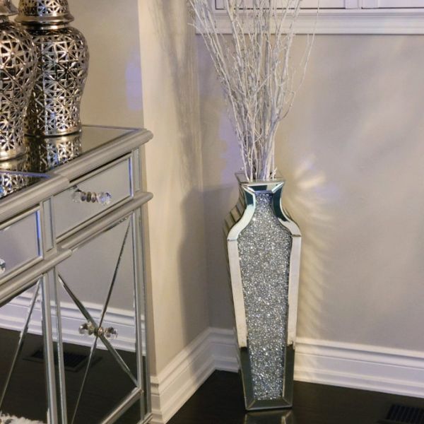 Home Decoration Mirrored Furniture Tall Floor Vase Clear Glass Crystal For Wedding