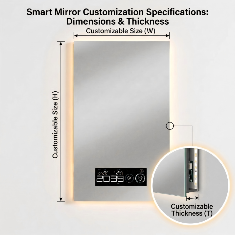 Kingstin Smart LED Bathroom Mirror Frameless Wall Mounted Backlit Dimmable Anti-Fog Digital Display