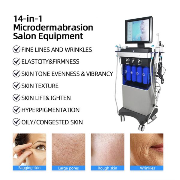 14 In 1 Hydrofacial Dermabrasion Big Bubble Oxygen Spray Facial Led Skin Rejuvenation Machine