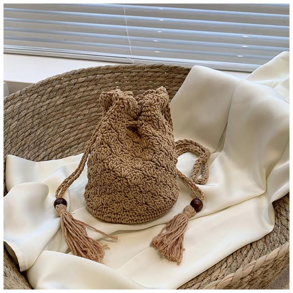 Hot Sale Women Hollow Out Crochet Knit Summer Handbags Straw Woven Portable Raffia Beach Holiday Tote Bag Raffia Paper Rope Crochet Straw Bag for Seaside Vacation Trips Shopping and Shopping