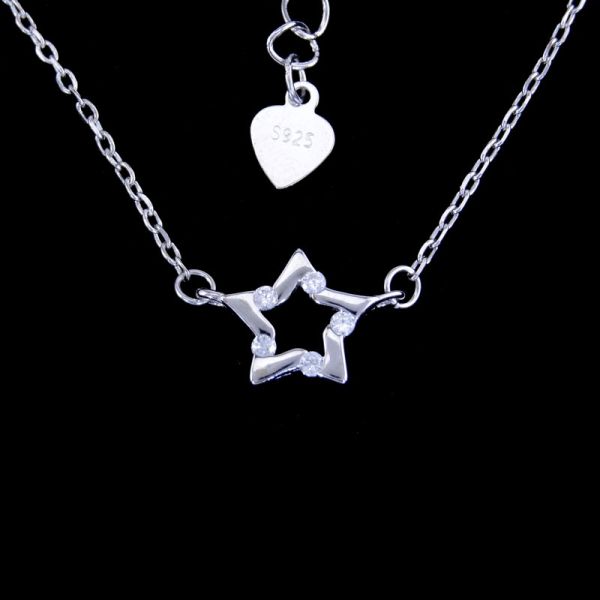 Romantic Cute Accessory Silver Cubic Zirconia Necklace For Girls / Silver 925 Daisy Chain Necklace With Leaves