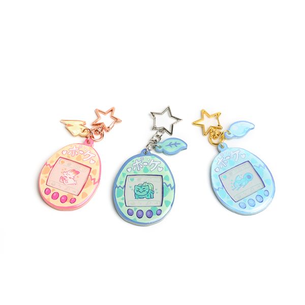 Custom laser logo printing acrylic full bleed keychain epoxy anime charm with non clear edge