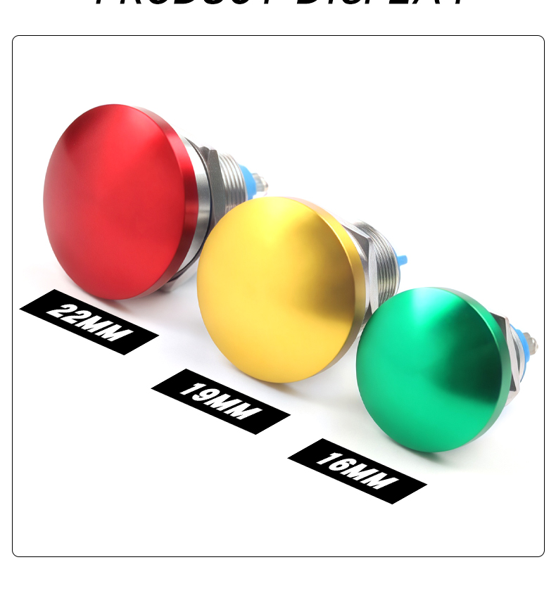 16/19/22mm Stainless Steel Self-Resetting Push Button Switch IP65 Level 220V Max Voltage Mushroom Head Screw Foot 1NO Switch