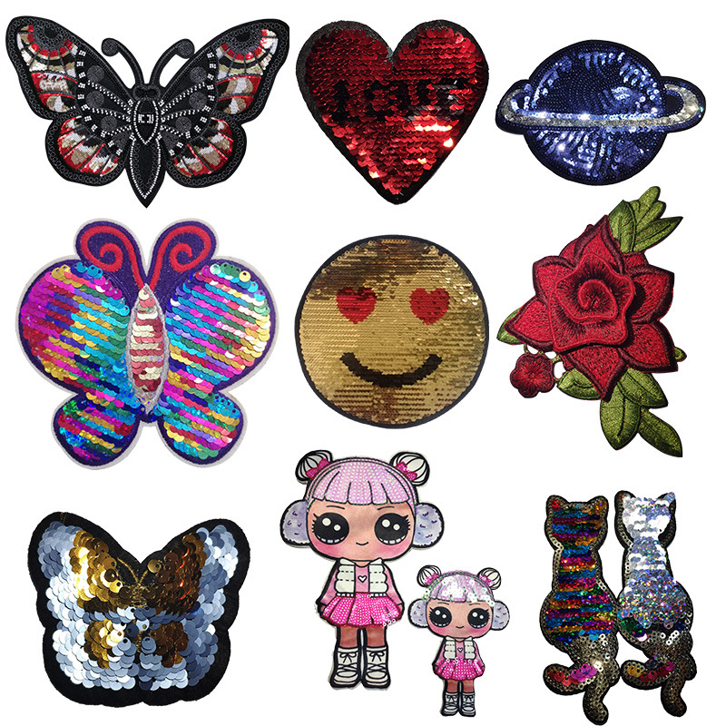Eagle Pattern Sequin Embroidered PU Fabric Badges Iron-On Style Motorcycle Patches and Clothes Back Embroidery