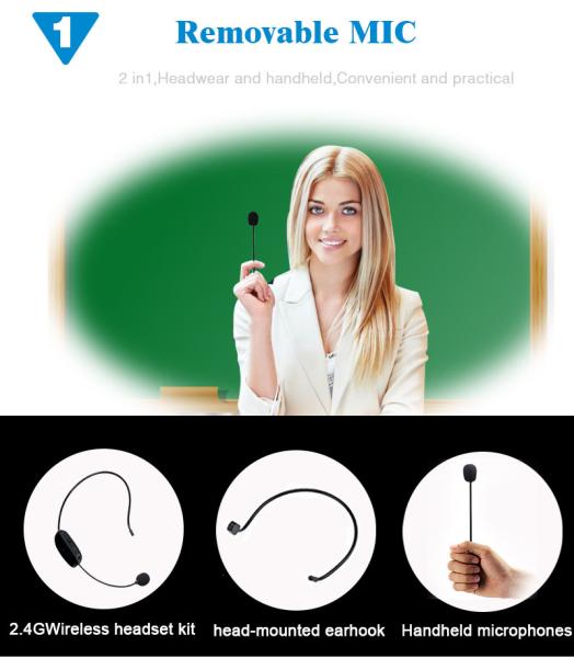 Handheld Headset 2 in 1 2.4G Wireless Microphone Speech Headset Megaphone Mic for Loudspeaker Teach Meeting Tour Guide