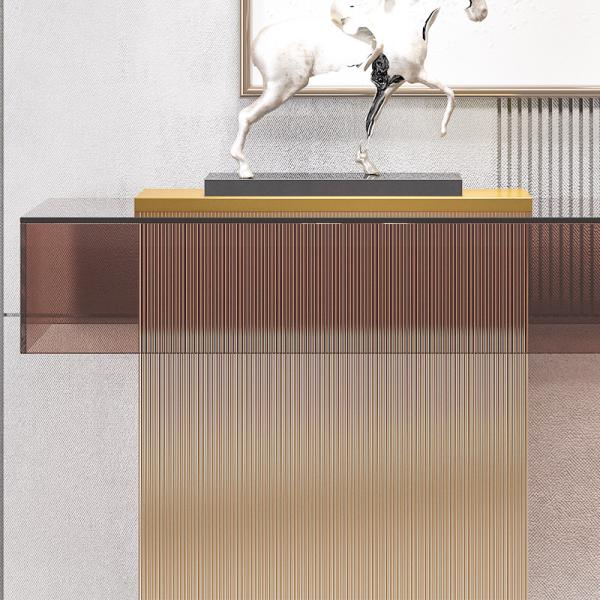 Rectangular mesa de entrada de aço inoxidável mesa de parede borracha base de metal dourado acrílico topo hotel villa e sala de estar uso