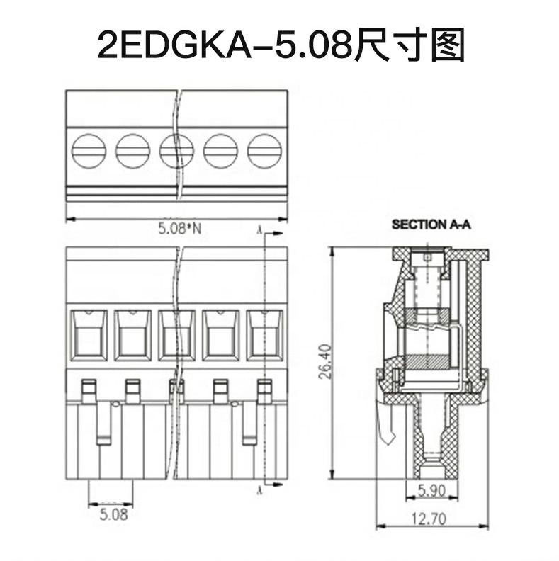Электрический блок соединителя HQ2EDGKA терминальный тангаж 5,08 mm