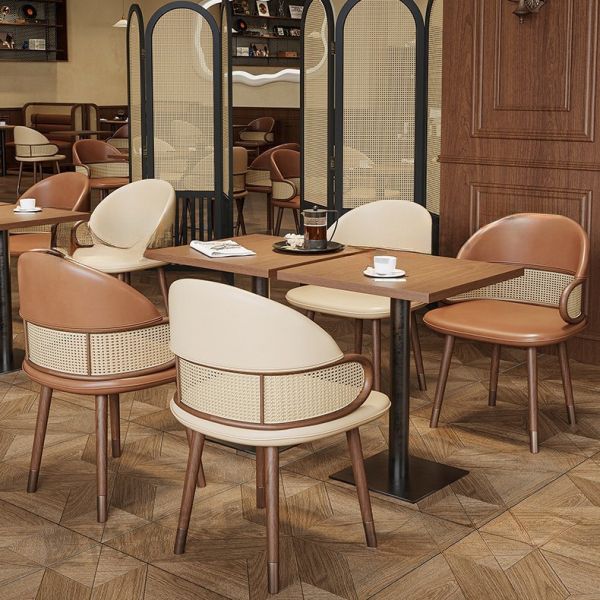 Hot Sale Custom Cafe Restaurant Furniture Table and Chair Set  Solid Wood Rattan Commercial Factory Direct