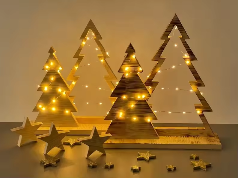 Exquisita decoración de árbol de Navidad de madera Decoración de mesa de alta calidad Decoración de Navidad