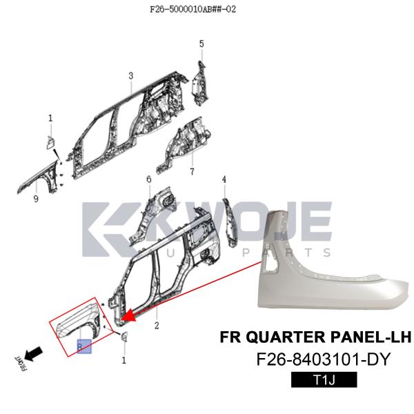 F26-8403101-DY Panel de cuarto guardabarros delantero izquierdo T1J para JETOUR Traveler