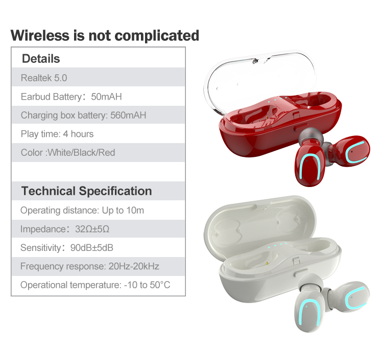 Mini Wireless BT Earphones V5.2 Waterproof  TWS True Stereo Headset With Charging Case