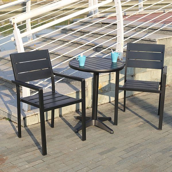 Modern Plastic Wood 4 Seater Table Set 5PCS Wooden Garden Furniture for Outdoor Dining