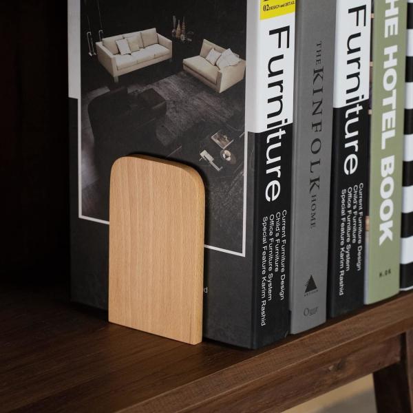Wood Book Ends for Shelves, Wooden Bookend Support for Books and Movies