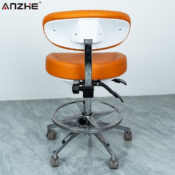 Premium Microfiber Leather Dental Operator Stool Ergonomic Saddle Seat Aluminum Alloy Base, Adjustable Back Support