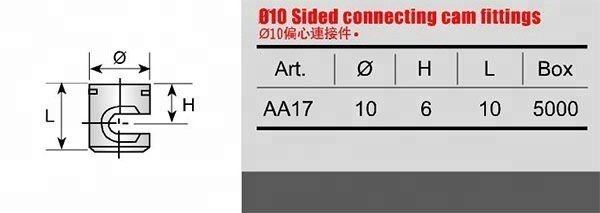 Secure Fastening Furniture Side Knock Down Cam Connector with 10mm Lock Eccentric Cam