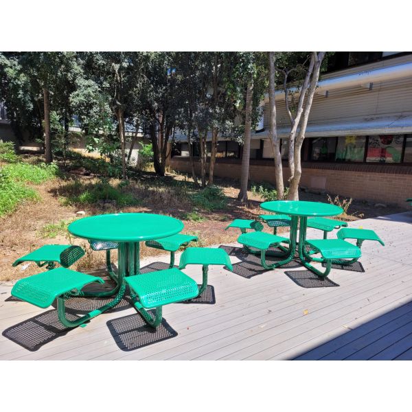Tablas y sillas redondas de acero para picnic al aire libre para restaurantes comerciales