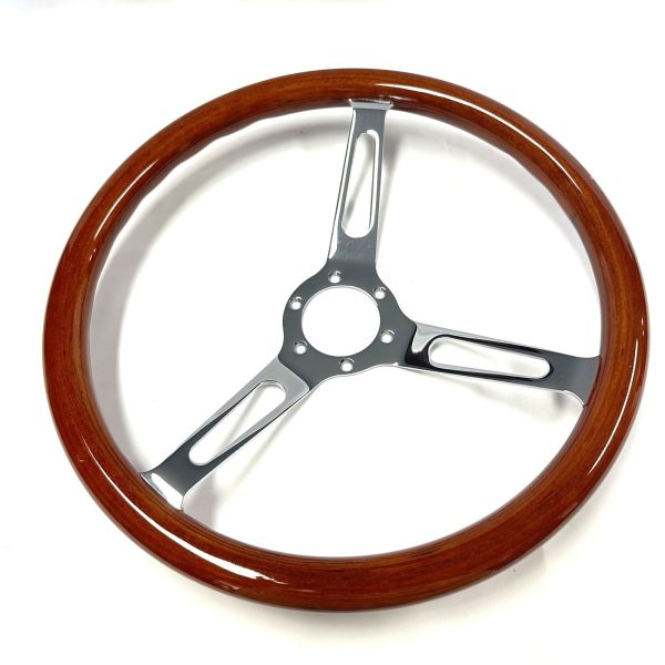 16 inch Wood Steering Wheels For Vintage Car Wooden Rims Chrome Spokes
