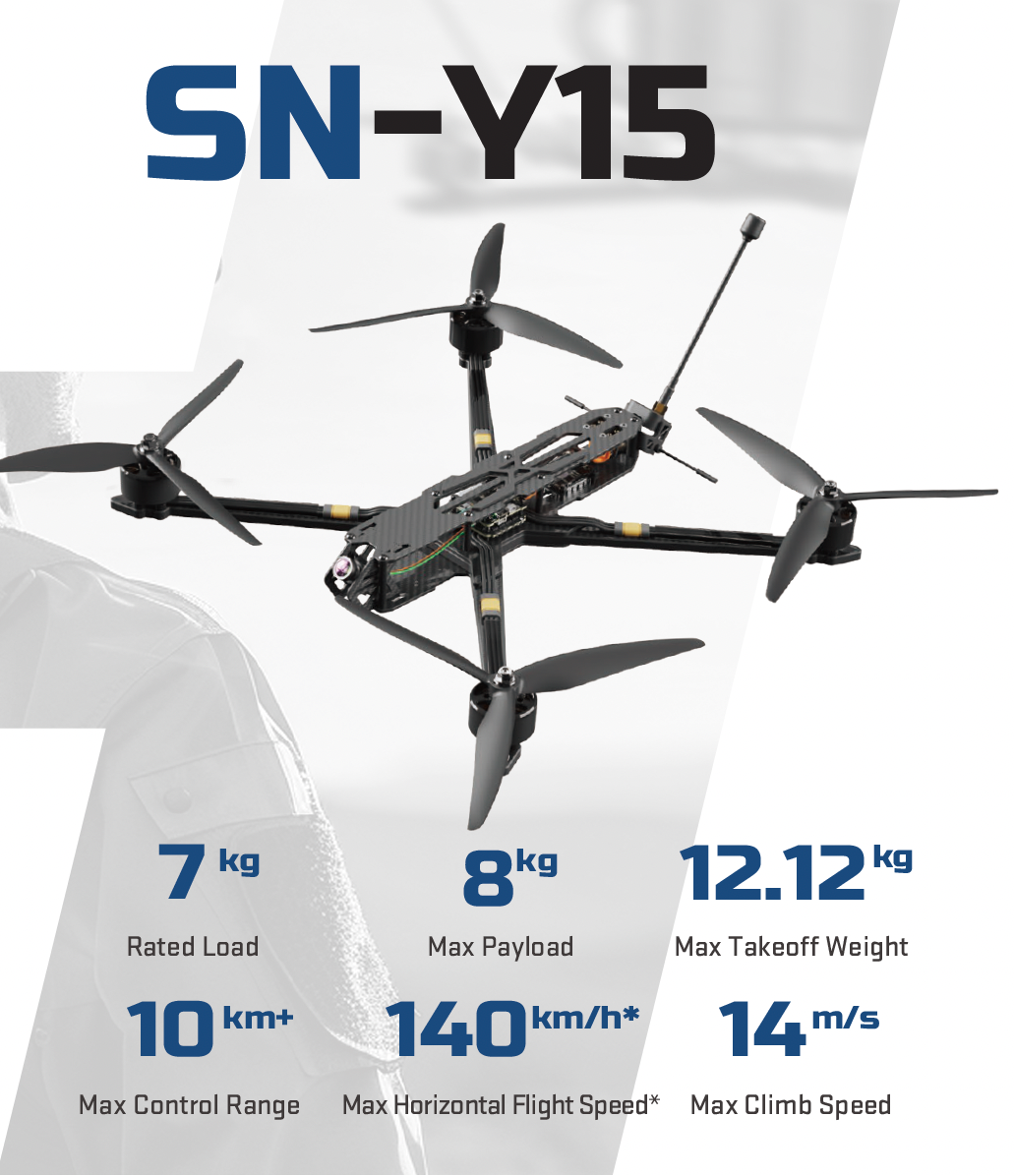 15 inch FPV drone with long range capability and 647mm wheelbase for stable agile flight